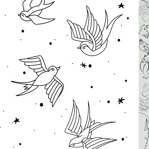 Inside look of traditional American old school swallow stencils