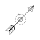 A sleek linear arrow tattoo layout, displaying round geometries along a crisp fine line.