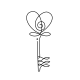 An intricate historic skeleton key sketch in thin black ink, displaying a highly crisp and slender linear profile.