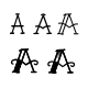 A sample of clean initials and lettering typography, presenting bold old school font contours for a discrete initial tattoo.