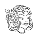A classic mid-century vintage pin-up woman head silhouette in early American Traditional tattooing style.