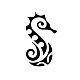 A tribal style curled seahorse silhouette offering a playful yet sophisticated marine token behind the ear.